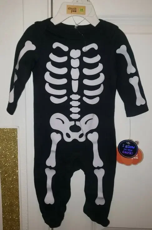Chick Pea 0-3 Months Skeleton Glow in the dark Halloween outfit Black & White