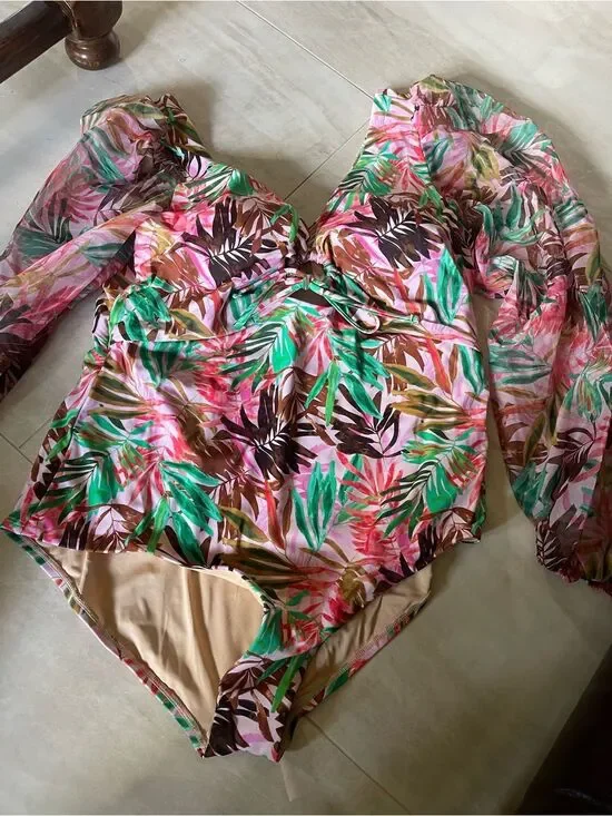 Swimsuits For All Pink, Green & Brown Tropical Kids One-Piece