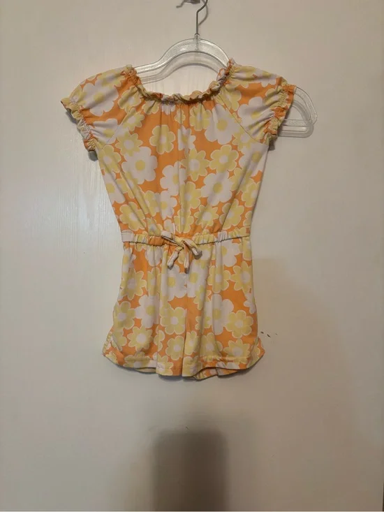 Girls' Floral Tie-Waist Romper One-Piece in Yellow and White