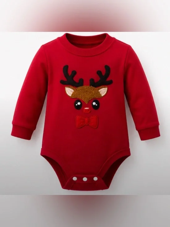 Red Reindeer Appliqué Baby One-Piece Onesie 3-6 Months
