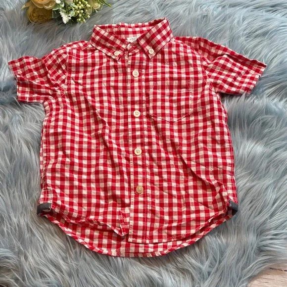 Baby Gap Red White Gingham Short Sleeve Button Down Shirt sz 18-24 months
