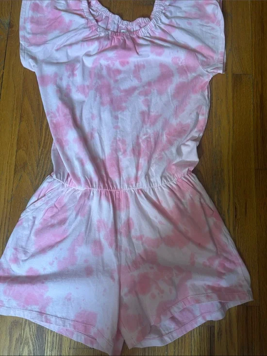 GAP Pink Tie-Dye Short Sleeve Romper with Elastic Waist