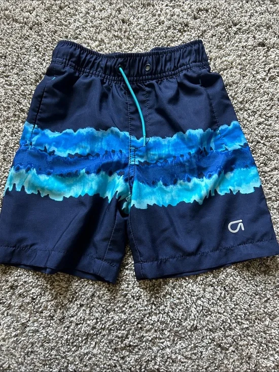 GAP Navy Blue Swim Shorts with Bright Blue Wave Stripe