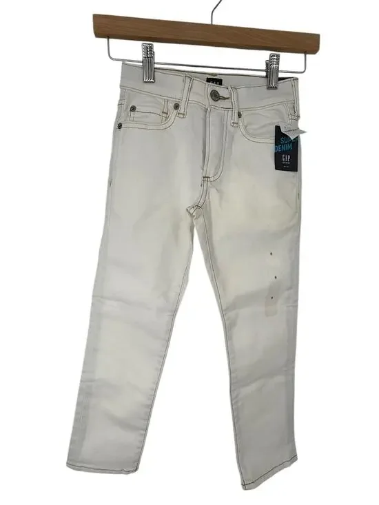 Gap Kids White Stretch Slim Jeans Boys Size 6 Adjustable Waist Stain Resistant