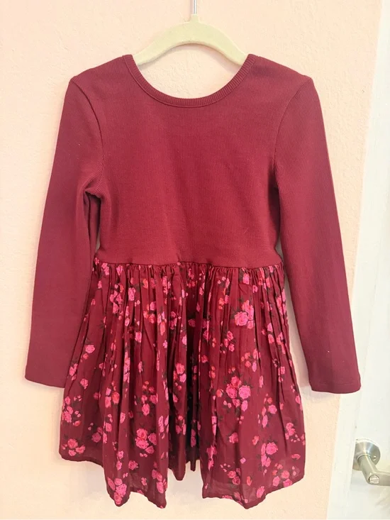 GAP Maroon Knit Top Dress with Pink Floral Skirt