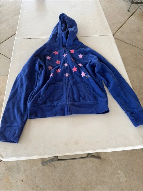 GAPKIDS Blue Hooded Zip-Up Sweatshirt with Pink Star Design