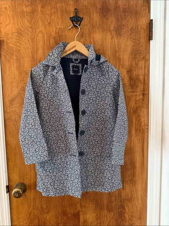GAP Navy and White Floral Hooded Raincoat