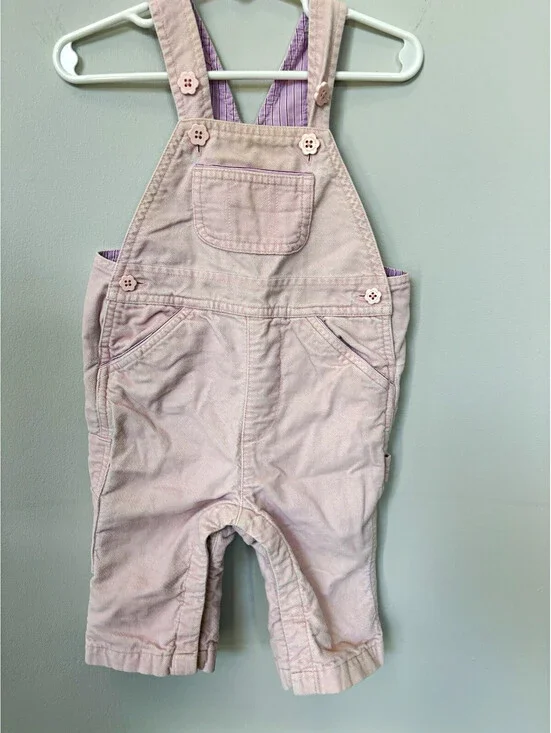Gap Baby Girls Pink Corduroy Striped Overalls One-Piece 6-12M Pockets Snap