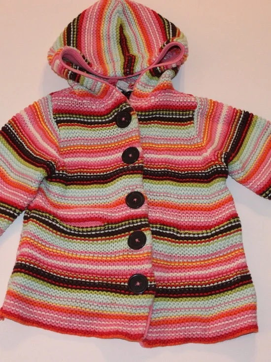 Baby Gap Hooded Striped Knit Cardigan Sweater Girls 12-18 Months