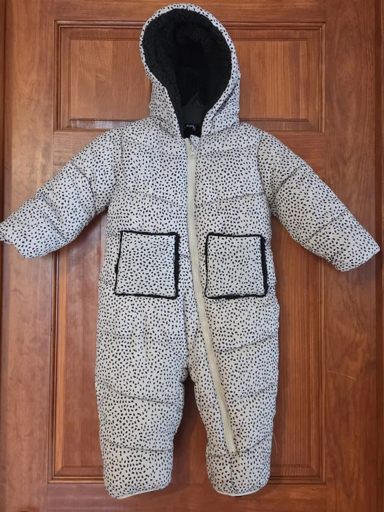 Jessica Simpson Unisex Hooded Insulated Puffer Snowsuit Beige/black  24M