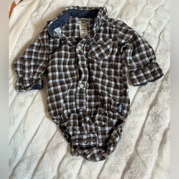 Oshkosh 6M Baby Infant Lumberjack Checkered Flannel Plaid Long Sleeve Bodysuit