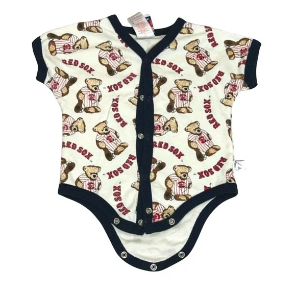 Majestic Boston Red Sox Baby Bodysuit 3-6 Months Cream Navy Bear MLB Cotton