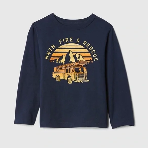 GAP Navy Long Sleeve with Fire & Rescue Graphic