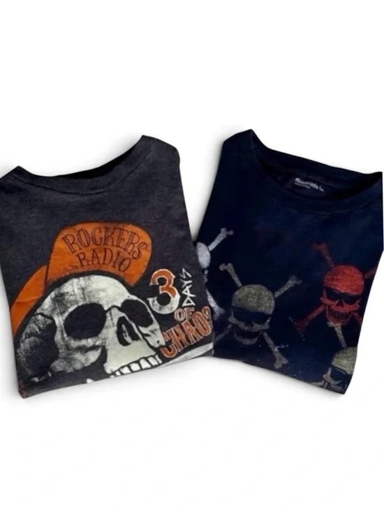 Set of 2 Gap Skull Graphic Print Crewneck Long Sleeve Cotton T-Shirts Size Large