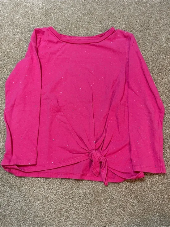 Carter's Hot Pink Long-Sleeve Tie-Front Top with silver sparkly detailing