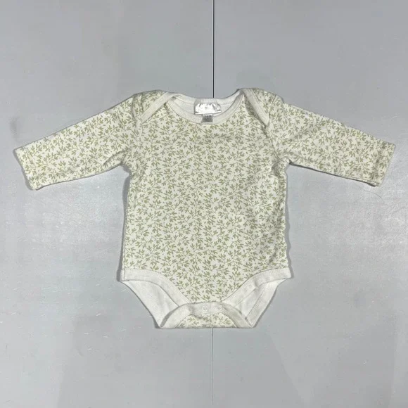 Tres Beau Belle Baby Long Sleeve Pima Cotton Bodysuit Green Leaf Print 3-6M