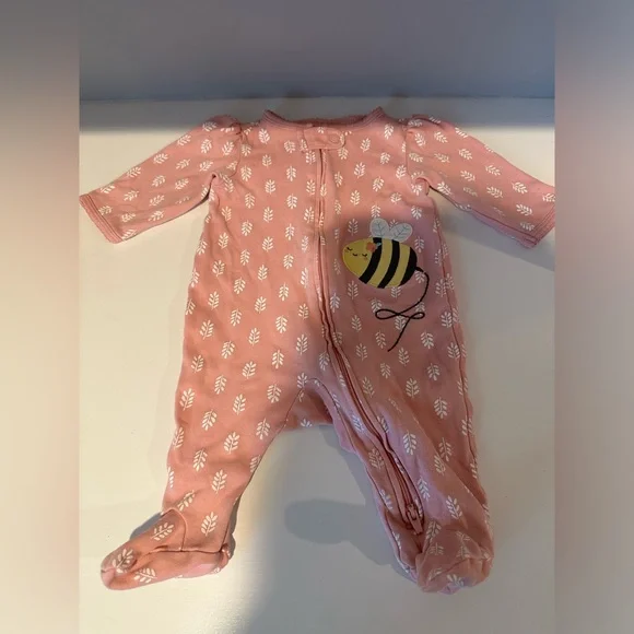 Carter’s Baby Girl Pink Bumble Bee Footie Onesie Size 3M