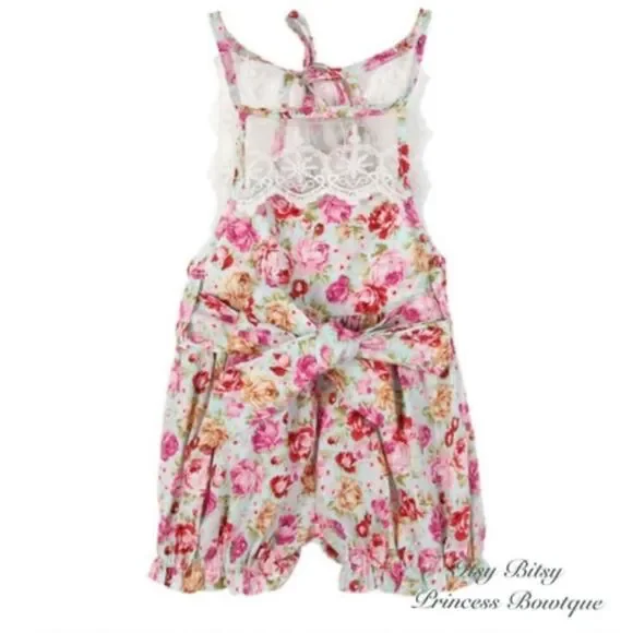 Baby Girls Itsy Bitsy Store Juliet Floral Print & Lace  Romper - Sz 3 months