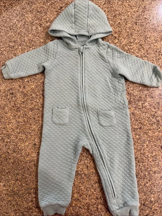 Quilted Hooded One-Piece Romper - Sage Green