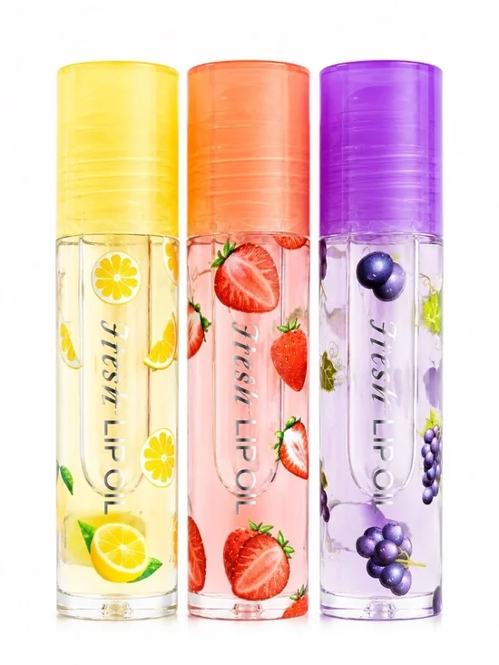 3PC. Clear Fruit Roll-On Lip Oil Set • Hydrating Gloss NEW
