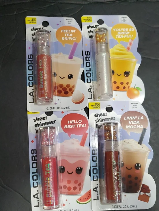 4pack bobba tea inspired sheer shimmer lipgloss set brand new