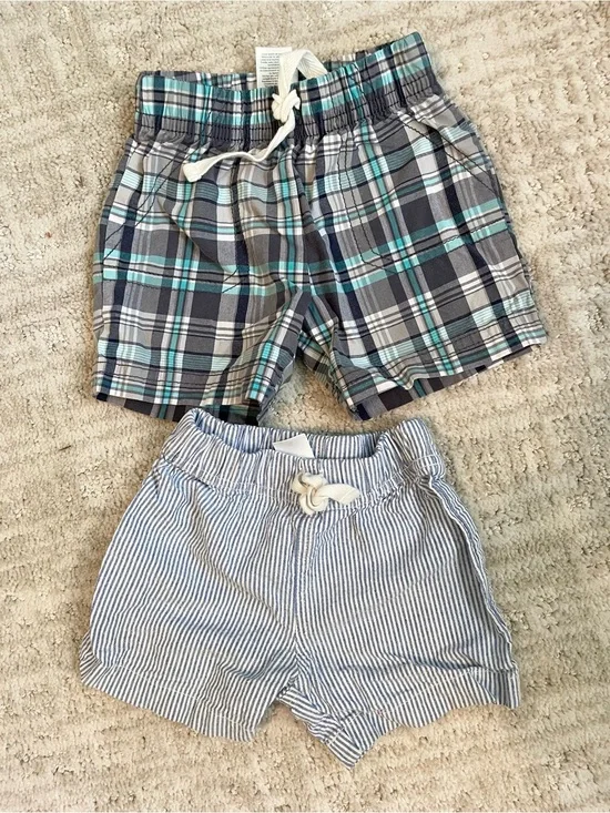 Carter's Plaid and Seersucker Shorts - Blue, Gray, White - Set of  2 - 9M