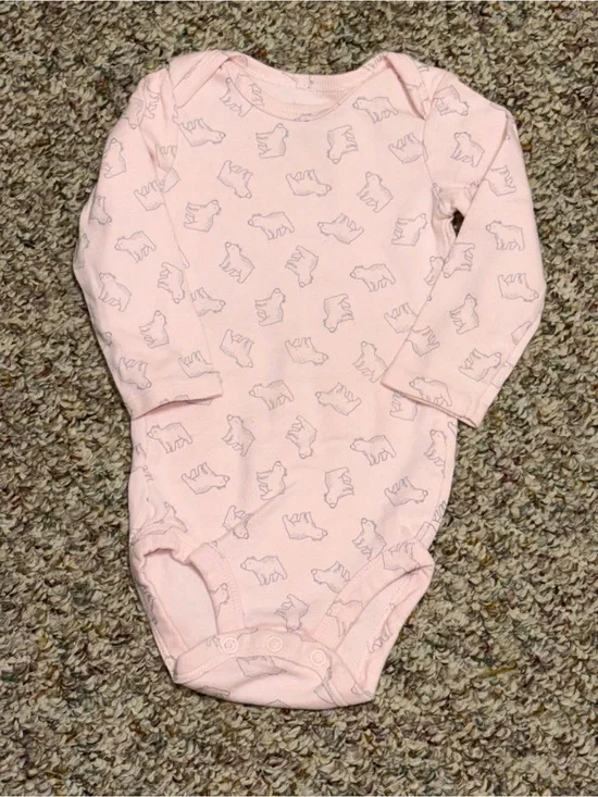 Girls infant 9 months shirt Carter's Light Pink Bear Print Long-Sleeve One-Piece
