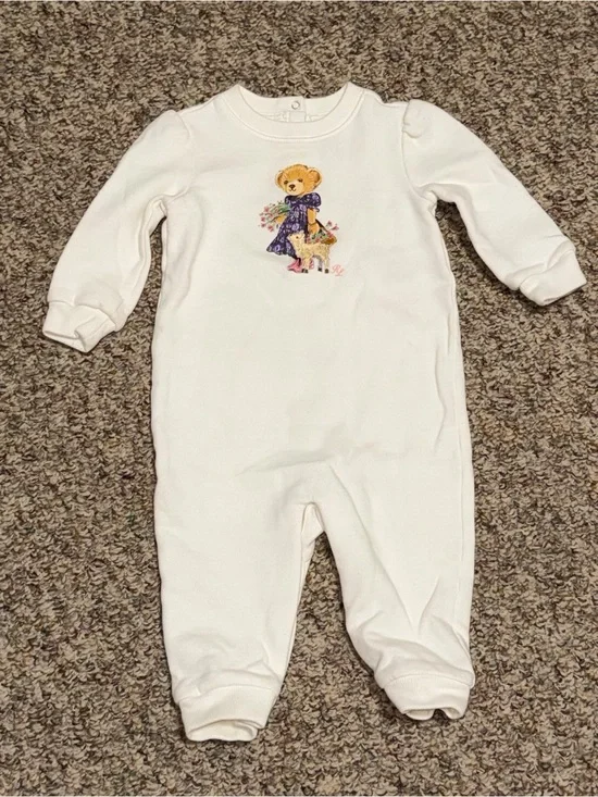 Ralph Lauren girls 9 months romper White Romper with Bear graphic one piece