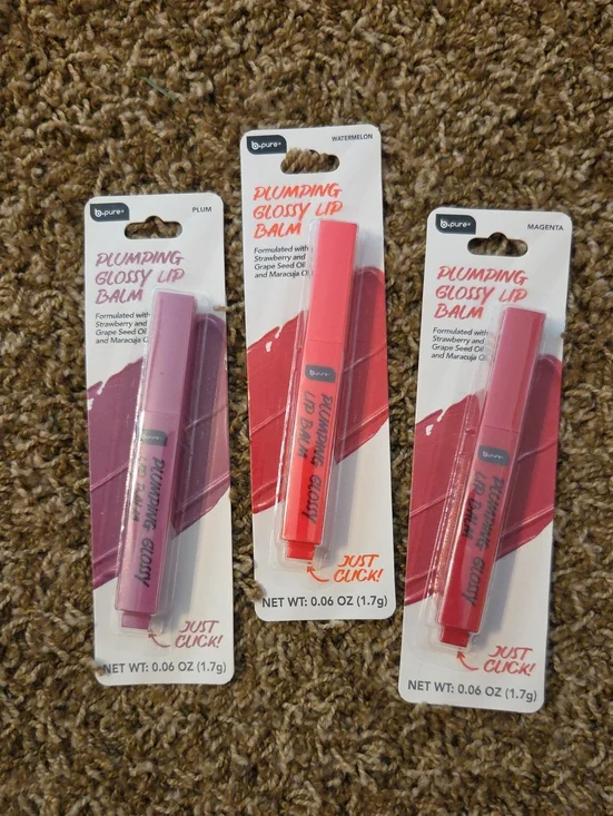 3 Plumping Glossy Lip Balm - Watermelon, Plum, Magenta Shades