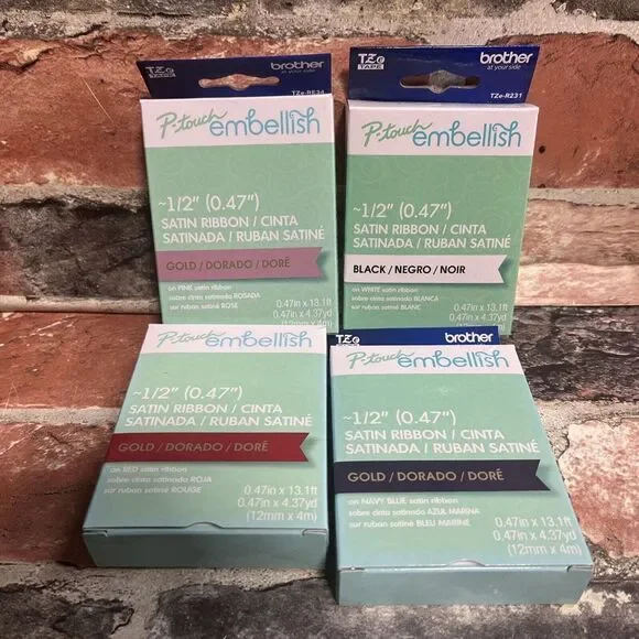 Brother P-Touch Embellish Satin‎ Ribbon Assorted No Duplicates (LOT OF 4) NIB