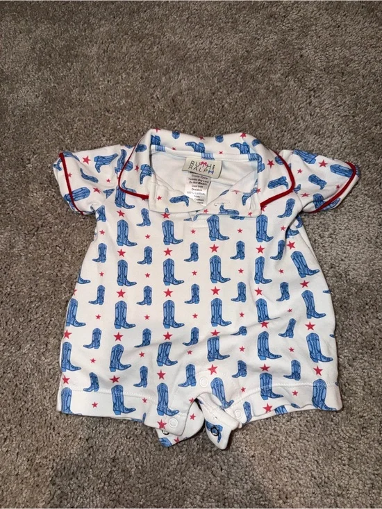 Ruth and ralph White Cowboy Boot Print Baby One-Piece