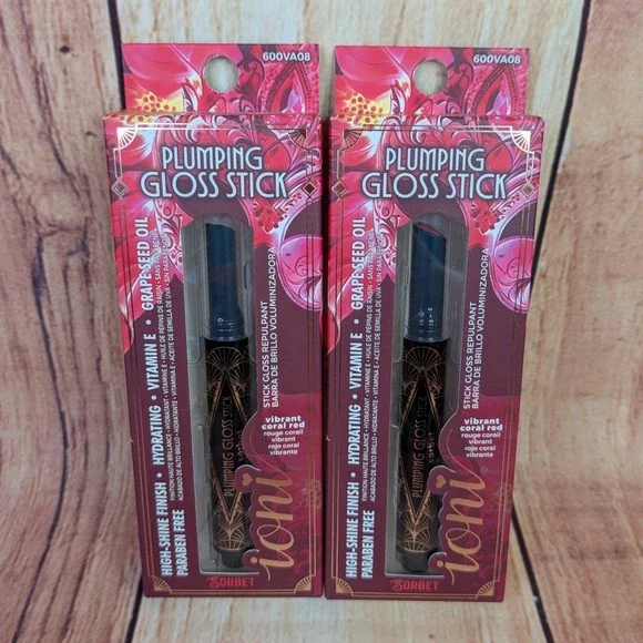 2 PK Ioni Veil of Allure Plumping Lip Gloss Stick Sorbet Vibrant Coral Red