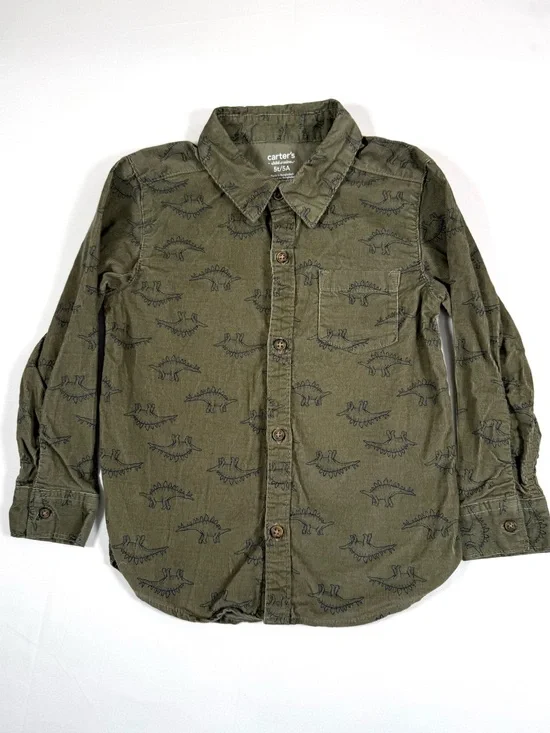 CARTER’S Boys Stegosaurus Dinosaur Corduroy Shirt 5T Cottagecore Outdoorsy Retro