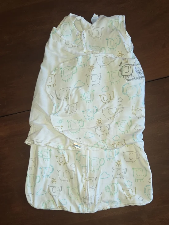 HALO White Sleep Sack with Mint and Tan Elephant Print