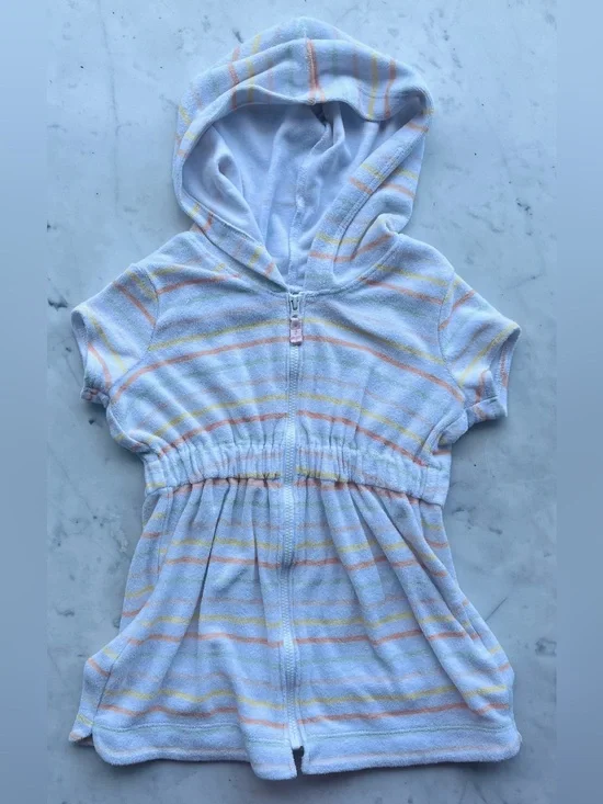Carters Girls 3T Pastel Striped Hooded Short Sleeve Swim Cover-Up