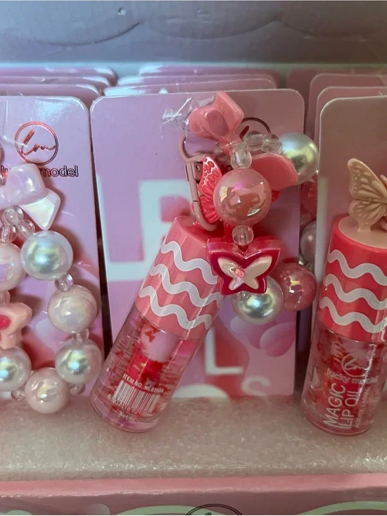 3 piece Lip gloss with Pink Butterfly Charm -