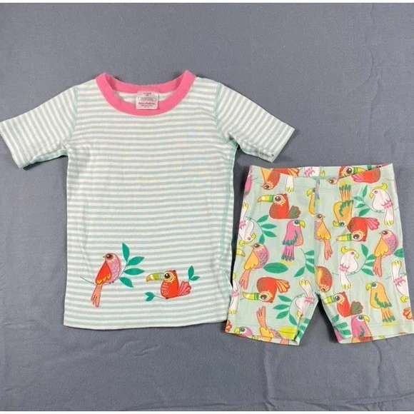 Hanna Andersoon Pajama Set Little Girl Sz 8 Y Bird Print Organic Cotton Summer