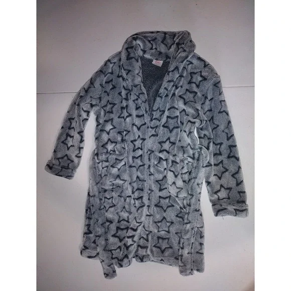 Wonder Nation‎ Kids Grey Blue Star Fleece Bathrobe Hooded Robe 5T