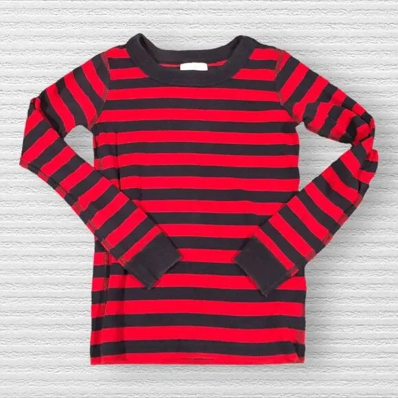 Hanna Andersson 6-7 Red Navy Striped Long Sleeve Pajama Top