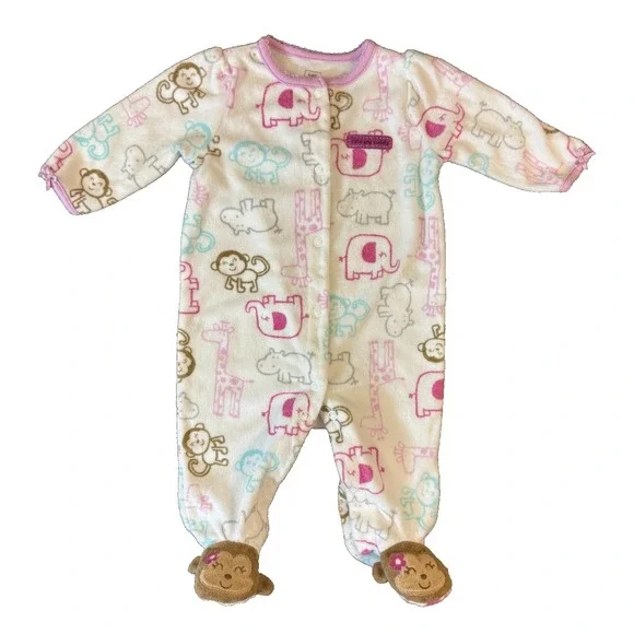 Carters Just One You Baby Girl‎ Sleeper 3 Months Monkey Elephant Terrycloth Y2K