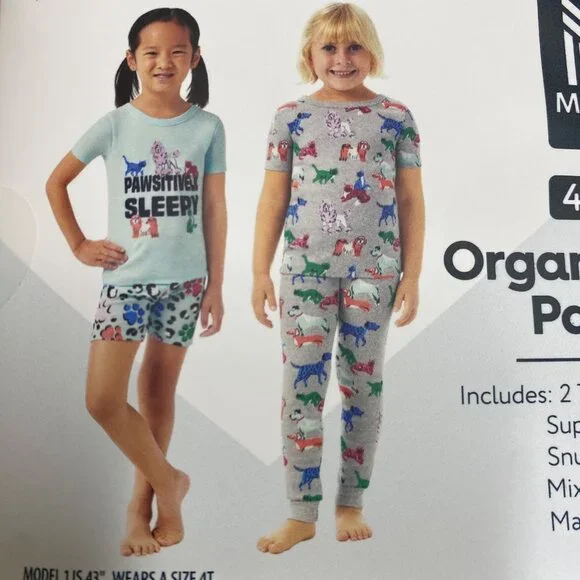 Members Mark 4-Piece Organic Cotton Pajamas‎ Set Kids 3T NWT