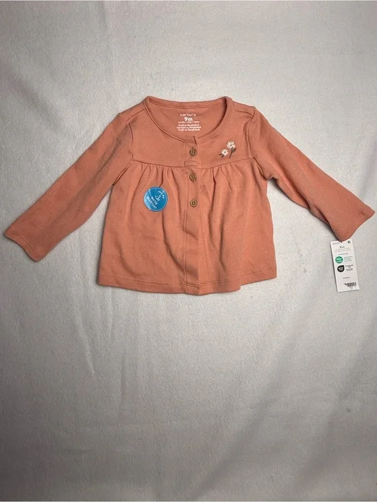 Carter’s Baby Girl Floral Button Long Sleeve Top Rust Pink