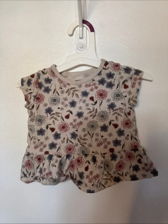 Carter's Floral Peplum Tee - Cream with Pink & Blue Flowers