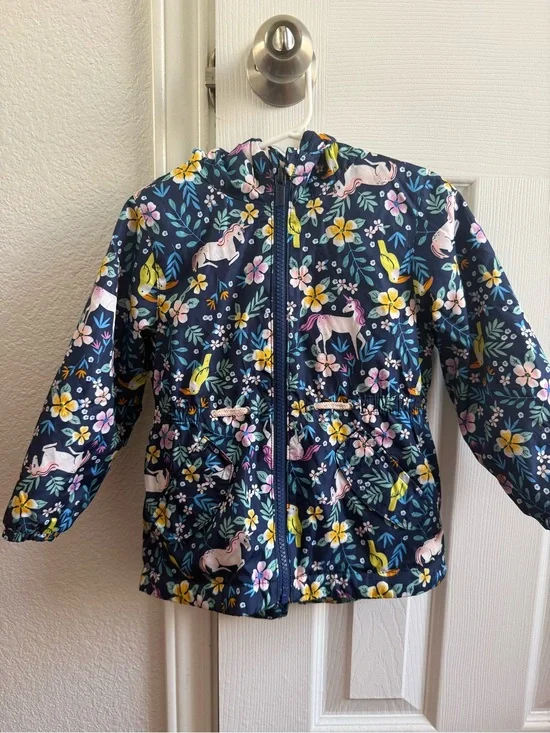 Unicorn & Floral Hooded Rain Jacket