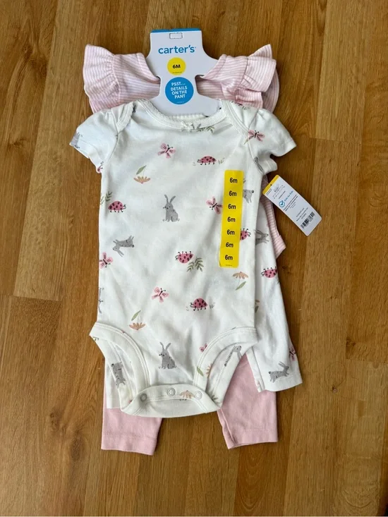 Carter's Cream & Pink Baby One-Piece Set with Bunny and Ladybug Print - 2 Pack