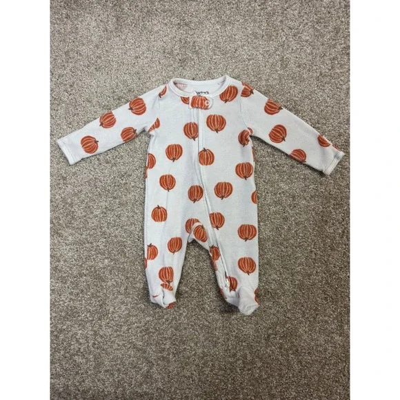 Carters Child of Mine Baby Pumpkin Waffle Knit Footed Pajamas Sleep Play 0-3M