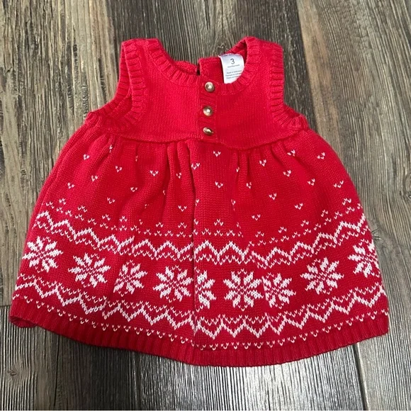 Carters 3 mo baby girl red snowflake knit sweater dress Christmas holiday outfit