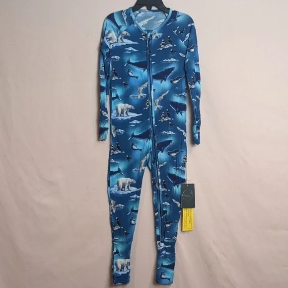 Hanlyn Blue Underwater Print One Piece Pajama Set size 4T