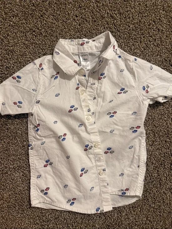 Carter's White Short-Sleeve Button-Up Shirt with Red & Blue Print - 24M