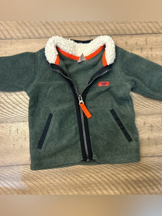 0-3M Baby boy Carter's Green Fleece Jacket with Cream Sherpa and Orange Trim